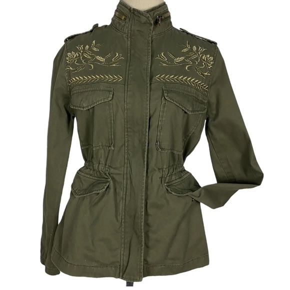 Forever 21 Full Zip Up Embroidered Military Jacket - Picture 2 of 6